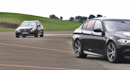 Mercedes E63 AMG meets the BMW M5 on the drag strip. VIDEO