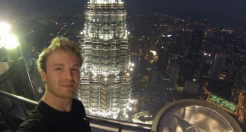 Rosberg runs up the Petronas tower. Isn’t the elevator working?
