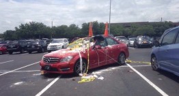 The Easter eggs end up on a Benz. Photos of really bad parking