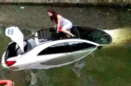 She parked her Mercedes in a river