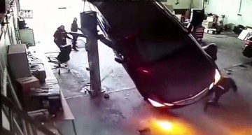 What goes up must come down! E-Class collapses during technical check