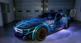 Futuristic Mercedes sports car stars in the Kamen Rider movie