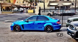 C 63 AMG coming out of the blue in Beverly Hills
