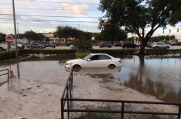 Car overboard! Mercedes caught up by flood caused by broken pipe