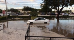 Car overboard! Mercedes caught up by flood caused by broken pipe