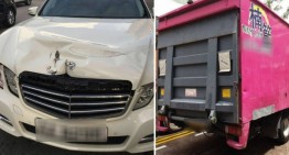 Road-bomb! Horror truck driver attacks Mercedes-Benz sedan