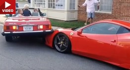 Mercedes SL crushes Ferrari: Woman can’t park (video)
