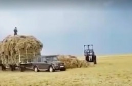New perspective on off-road aventure – G-Class tows hay trailers