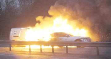 Miracle escape after a Mercedes and an Audi blow up in flames on the highway
