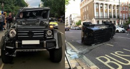 When worlds collide – Brabus G500 4×4² hit by Prius, rolls over