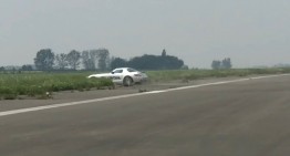 Oops! Wrong turn! Mercedes SLS AMG flies off dragstrip