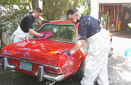 A Mercedes-Benz 280 SL gets its first wash in over 35 years
