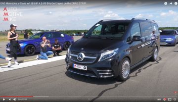 Mercedes V-Class with AMG 4.0 liter V8 twin-turbo with 585 HP in drag race