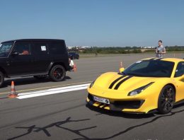 Mercedes-AMG G 63 versus Ferrari 488 Pista. The drag race that does not make any sense at all