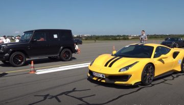 Mercedes-AMG G 63 versus Ferrari 488 Pista. The drag race that does not make any sense at all