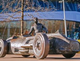 Life-Size Sculpture of Juan Manuel Fangio and his Mercedes-Benz W196 Greet Fans in Stuttgart